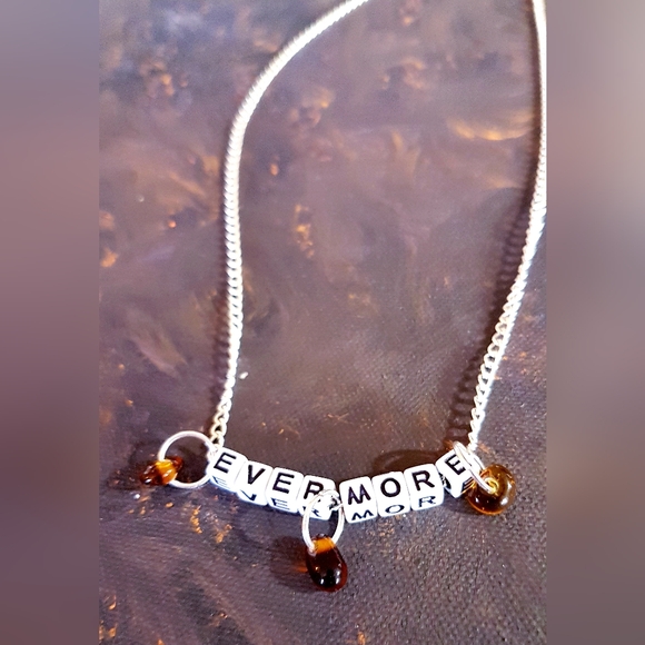 Evermore Necklace Amber Gems Black and White Blocked Lettering Handmade - Picture 3 of 12